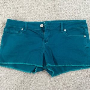Aeropostale green denim shorts.  Low rise, short shorts.